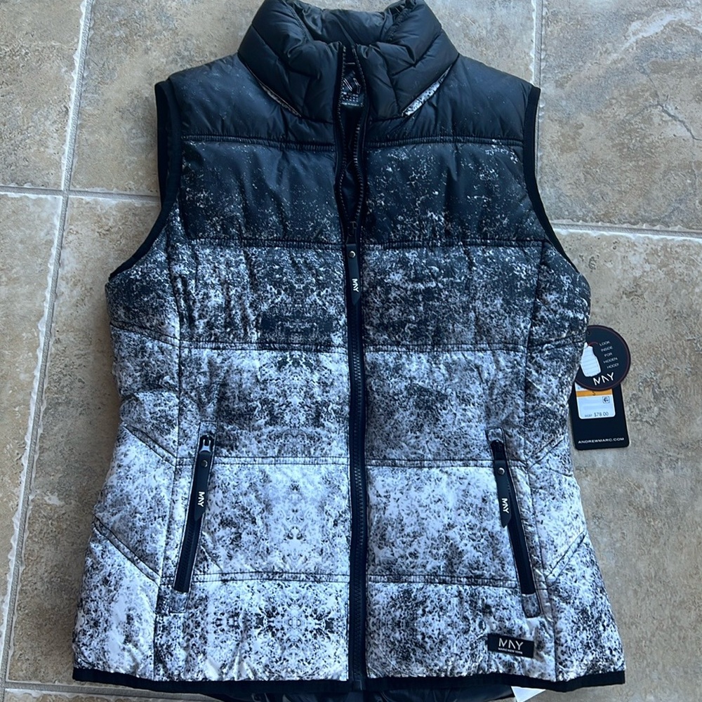 NWT Marc New York ombré two tone puffer vest hood small new black - Picture 2 of 14